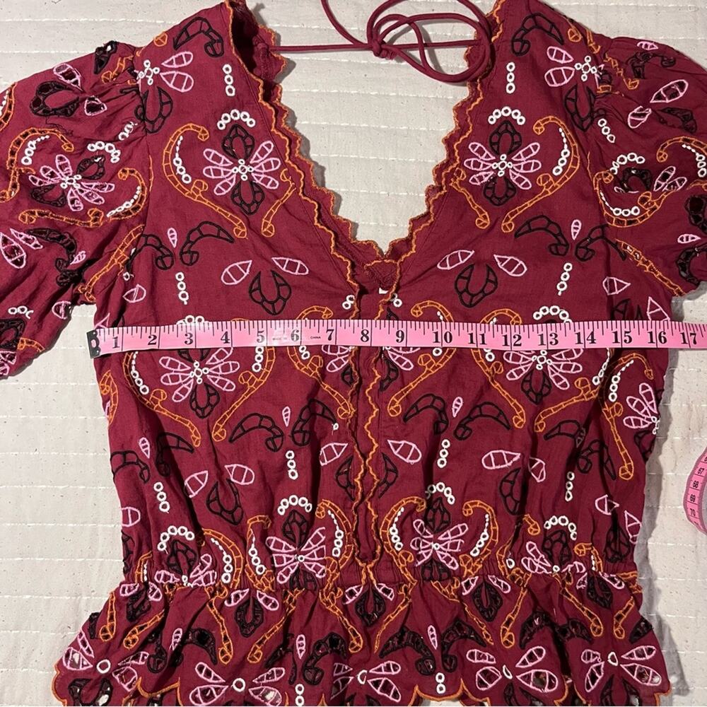 Anthropologie Women’s Deep Red Eyelet Blouse XS - Picture 4 of 10